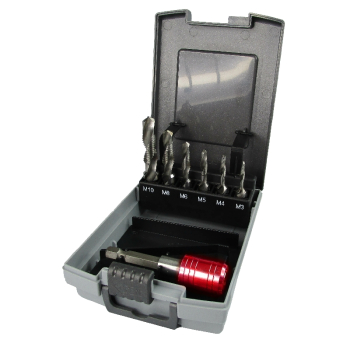 M3-M10 Combination Drill & Tap Set + Magnetic Bit Holder 7Pc M3-M10 Combination Drill & Tap Set + Magnetic Bit Holder 7Pc